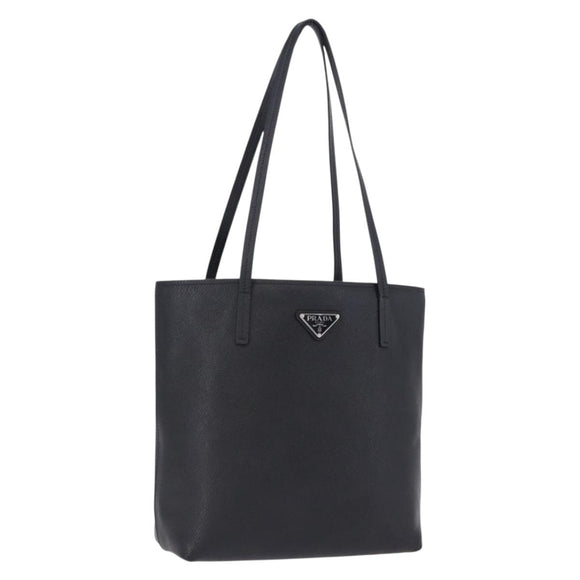 PRADA Tote Bag Saffiano leather Black Silver Auth ka5890V