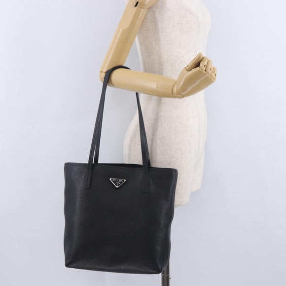 PRADA Tote Bag Saffiano leather Black Silver Auth ka5890V