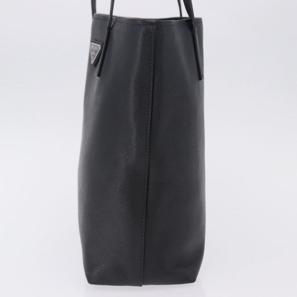 PRADA Tote Bag Saffiano leather Black Silver Auth ka5890V