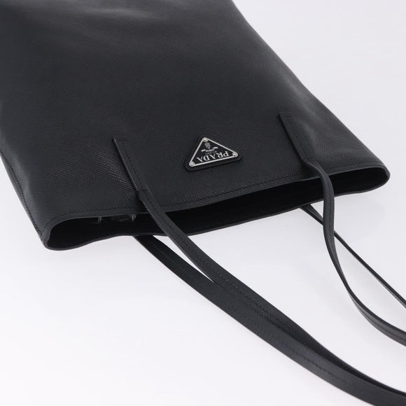 PRADA Tote Bag Saffiano leather Black Silver Auth ka5890V