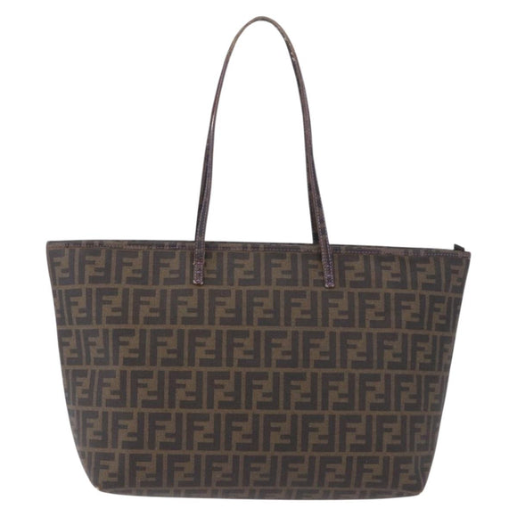 FENDI Zucca Canvas Tote Bag PVC Brown Black Auth ka5891