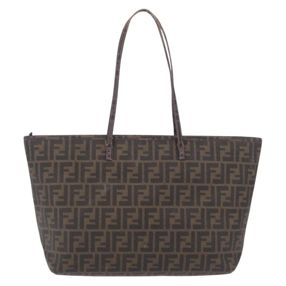 FENDI Zucca Canvas Tote Bag PVC Brown Black Auth ka5891