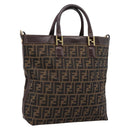 FENDI Zucca Canvas Hand Bag Black Brown Auth ka5892-1