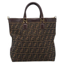FENDI Zucca Canvas Hand Bag Black Brown Auth ka5892-2