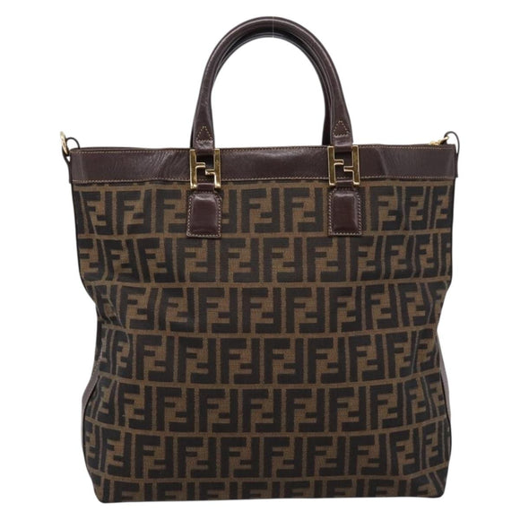 FENDI Zucca Canvas Hand Bag Black Brown Auth ka5892