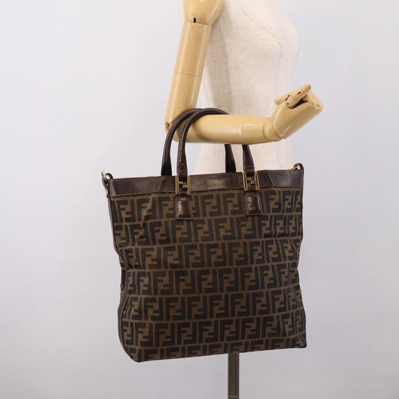 FENDI Zucca Canvas Hand Bag Black Brown Auth ka5892