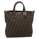FENDI Zucca Canvas Hand Bag Black Brown Auth ka5892-3