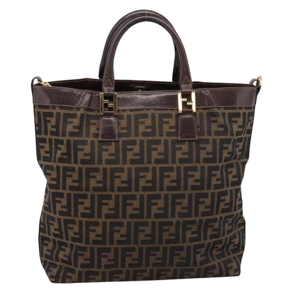 FENDI Zucca Canvas Hand Bag Black Brown Auth ka5892