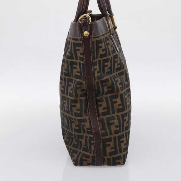 FENDI Zucca Canvas Hand Bag Black Brown Auth ka5892