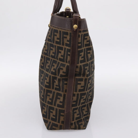 FENDI Zucca Canvas Hand Bag Black Brown Auth ka5892