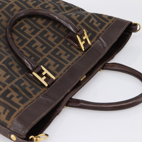FENDI Zucca Canvas Hand Bag Black Brown Auth ka5892