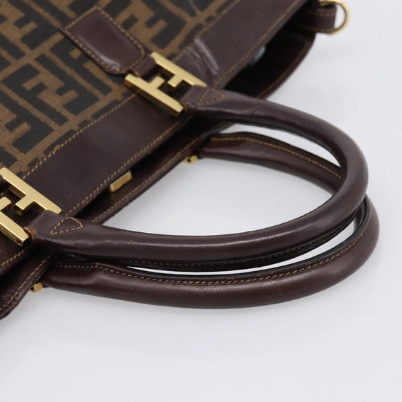FENDI Zucca Canvas Hand Bag Black Brown Auth ka5892