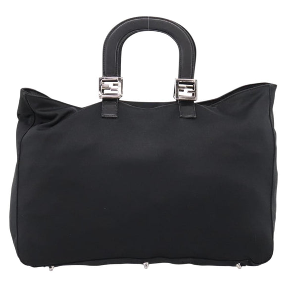 FENDI Hand Bag Cotton jersey Black Silver Auth ka5894