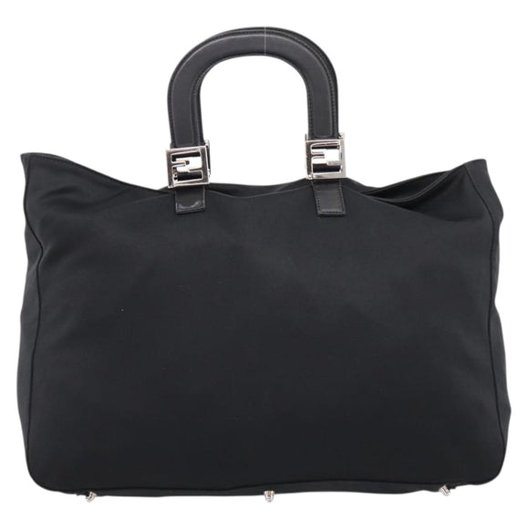 FENDI Hand Bag Cotton jersey Black Silver Auth ka5894