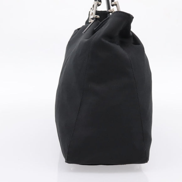 FENDI Hand Bag Cotton jersey Black Silver Auth ka5894