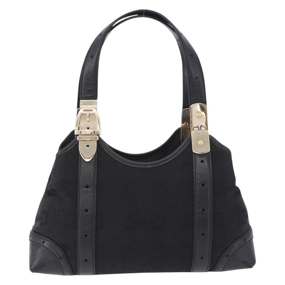 GUCCI Hand Bag Canvas Black Gold 145761 Auth ka5897V