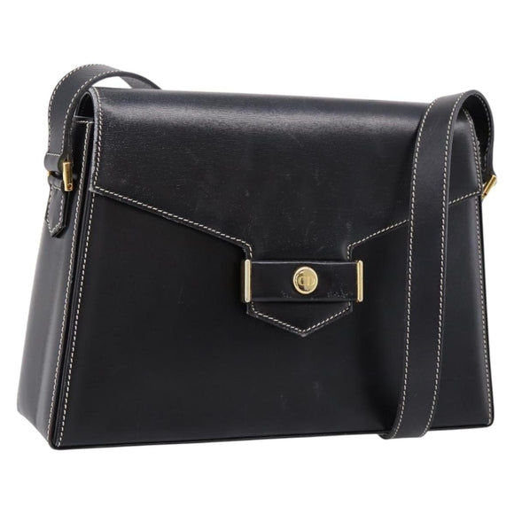 Christian Dior Shoulder Bag Leather Black Gold Auth ka5898