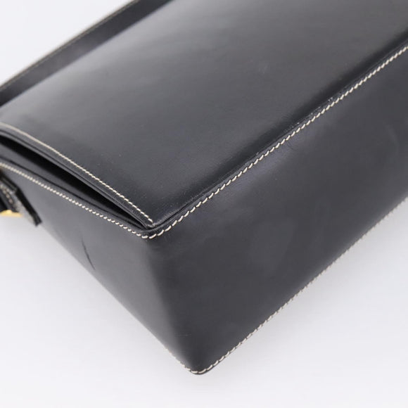 Christian Dior Shoulder Bag Leather Black Gold Auth ka5898