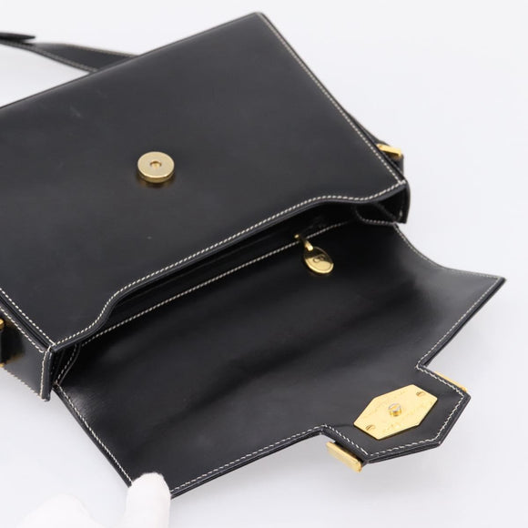 Christian Dior Shoulder Bag Leather Black Gold Auth ka5898