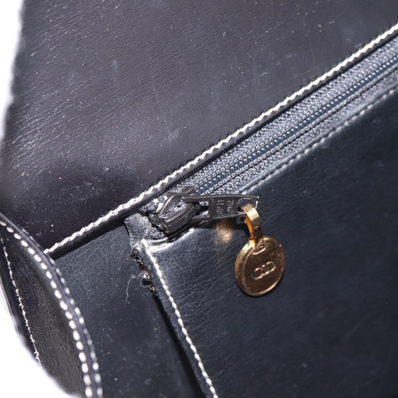 Christian Dior Shoulder Bag Leather Black Gold Auth ka5898