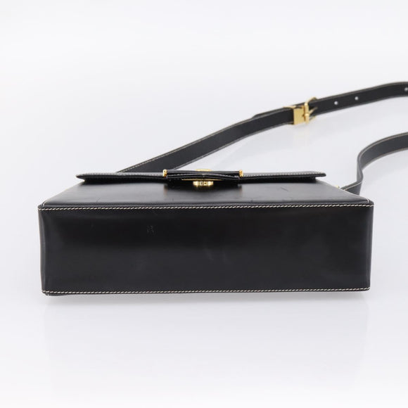 Christian Dior Shoulder Bag Leather Black Gold Auth ka5898