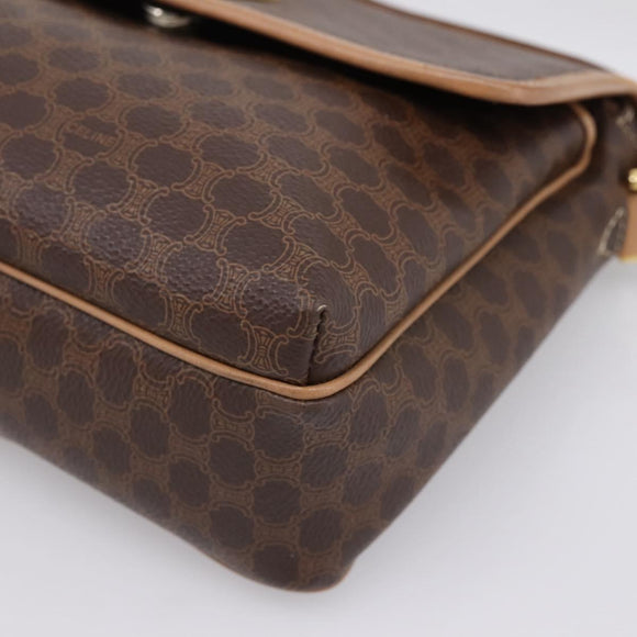 CELINE Macadam Canvas Shoulder Bag PVC Leather Brown Gold Auth ka5899