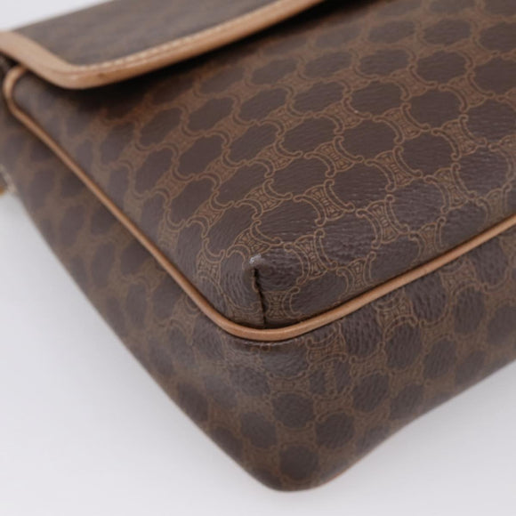 CELINE Macadam Canvas Shoulder Bag PVC Leather Brown Gold Auth ka5899