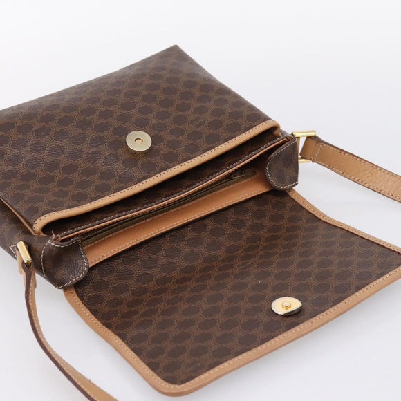 CELINE Macadam Canvas Shoulder Bag PVC Leather Brown Gold Auth ka5899