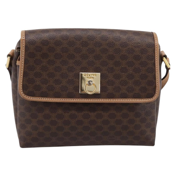 CELINE Macadam Canvas Shoulder Bag PVC Leather Brown Gold Auth ka5899