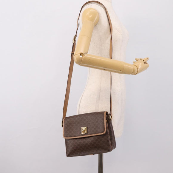 CELINE Macadam Canvas Shoulder Bag PVC Leather Brown Gold Auth ka5899