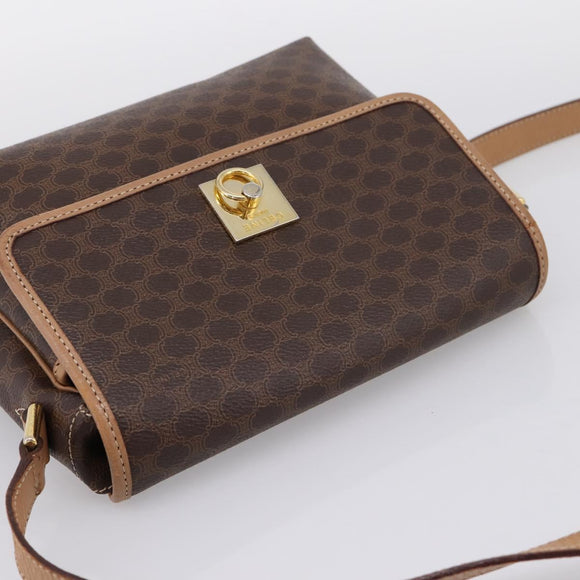 CELINE Macadam Canvas Shoulder Bag PVC Leather Brown Gold Auth ka5899