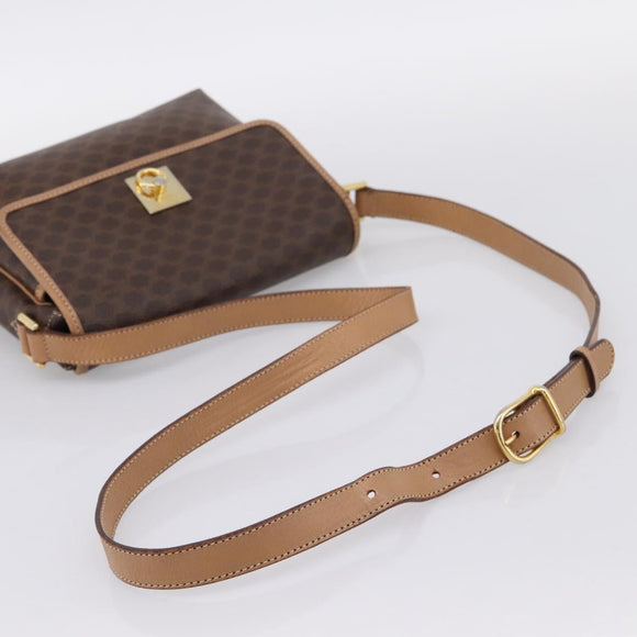 CELINE Macadam Canvas Shoulder Bag PVC Leather Brown Gold Auth ka5899