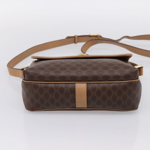 CELINE Macadam Canvas Shoulder Bag PVC Leather Brown Gold Auth ka5899