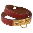 HERMES Rival Double Tour Bracelet Leather Red Gold Auth ka5905M-1