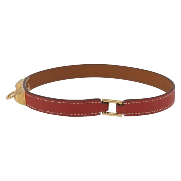 HERMES Rival Double Tour Bracelet Leather Red Gold Auth ka5905M