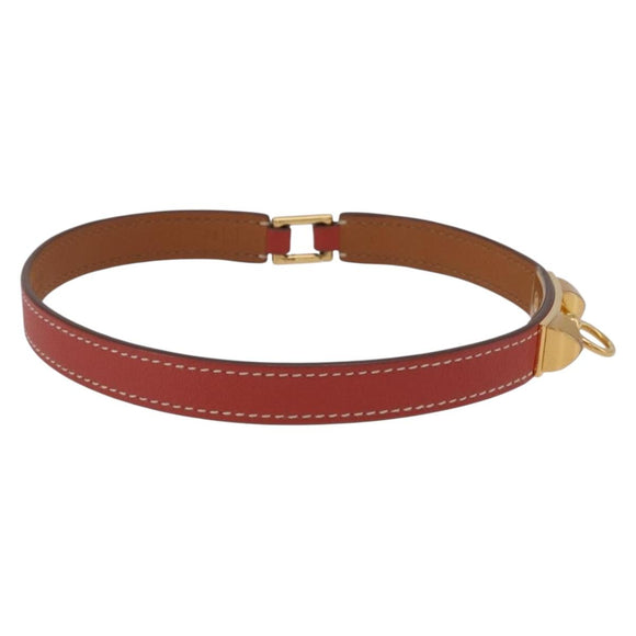 HERMES Rival Double Tour Bracelet Leather Red Gold Auth ka5905M