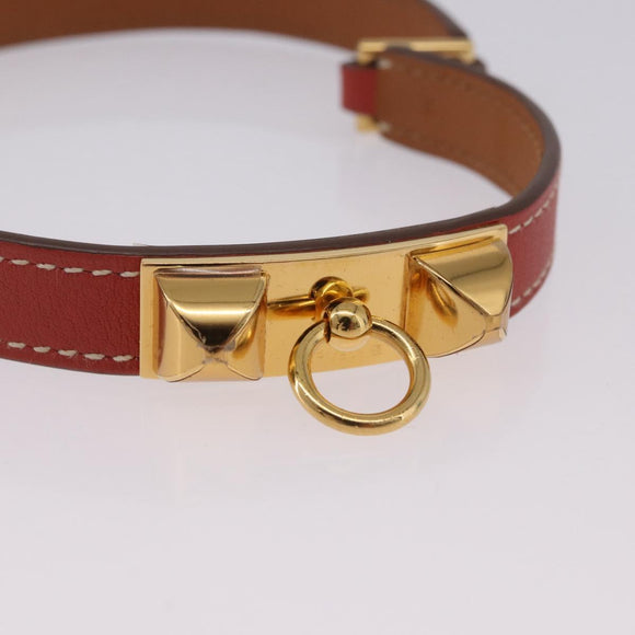 HERMES Rival Double Tour Bracelet Leather Red Gold Auth ka5905M