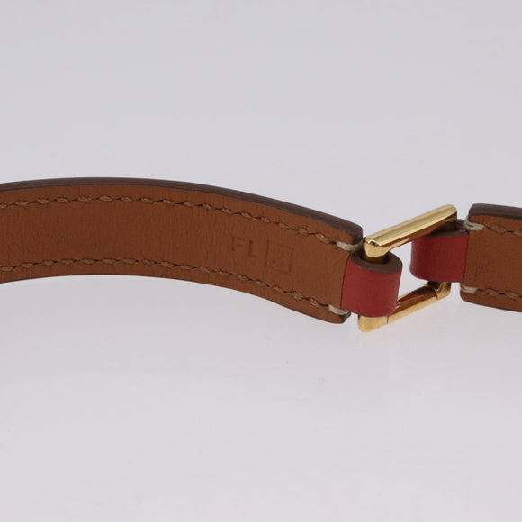 HERMES Rival Double Tour Bracelet Leather Red Gold Auth ka5905M