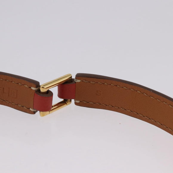 HERMES Rival Double Tour Bracelet Leather Red Gold Auth ka5905M