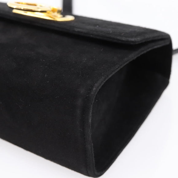 Salvatore Ferragamo Gancini Shoulder Bag Suede Black Gold Auth ka5909