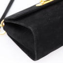 Salvatore Ferragamo Gancini Shoulder Bag Suede Black Gold Auth ka5909-11