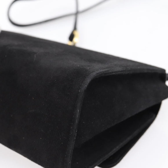 Salvatore Ferragamo Gancini Shoulder Bag Suede Black Gold Auth ka5909