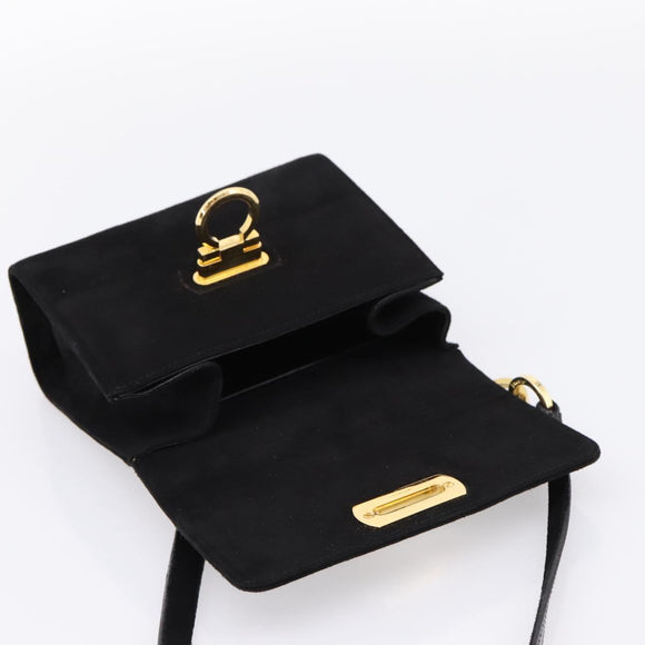 Salvatore Ferragamo Gancini Shoulder Bag Suede Black Gold Auth ka5909