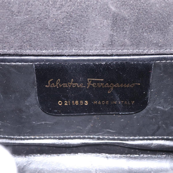 Salvatore Ferragamo Gancini Shoulder Bag Suede Black Gold Auth ka5909