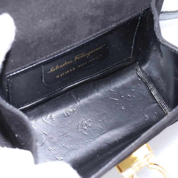 Salvatore Ferragamo Gancini Shoulder Bag Suede Black Gold Auth ka5909