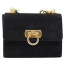 Salvatore Ferragamo Gancini Shoulder Bag Suede Black Gold Auth ka5909-2