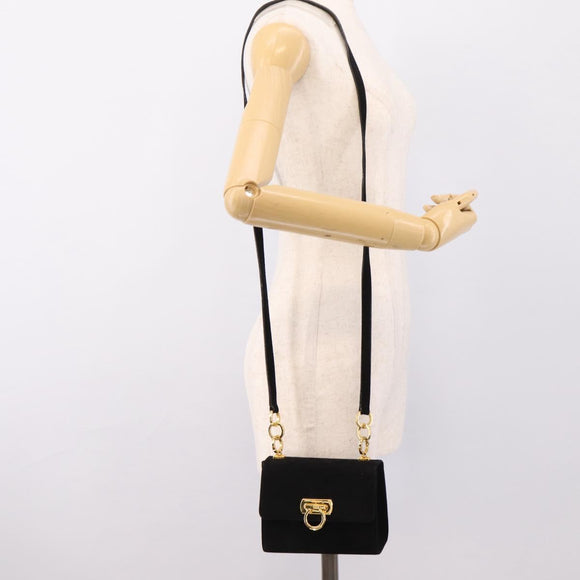 Salvatore Ferragamo Gancini Shoulder Bag Suede Black Gold Auth ka5909