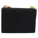 Salvatore Ferragamo Gancini Shoulder Bag Suede Black Gold Auth ka5909-3