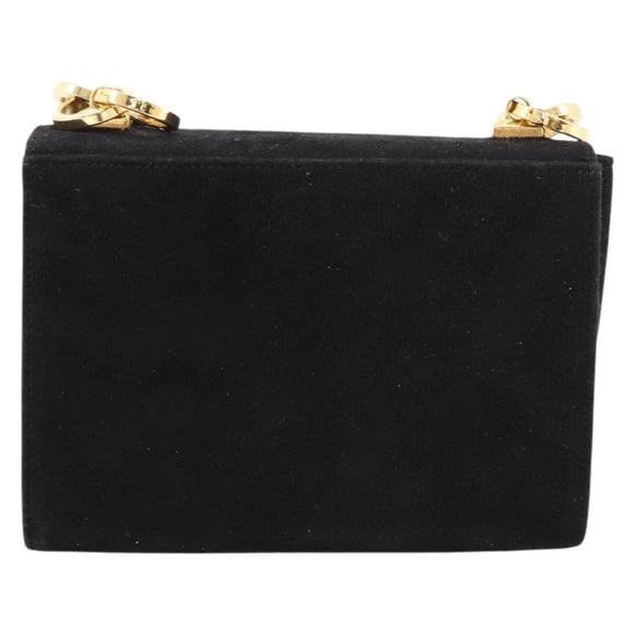 Salvatore Ferragamo Gancini Shoulder Bag Suede Black Gold Auth ka5909