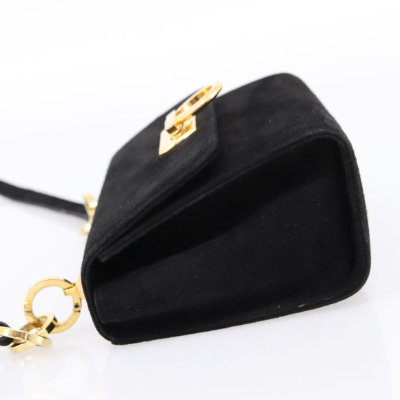Salvatore Ferragamo Gancini Shoulder Bag Suede Black Gold Auth ka5909